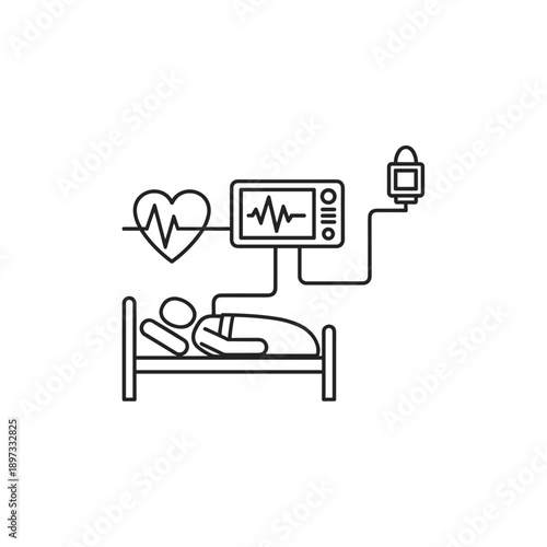 Patient in Hospital Bed Connected to Medical Monitoring Equipment.