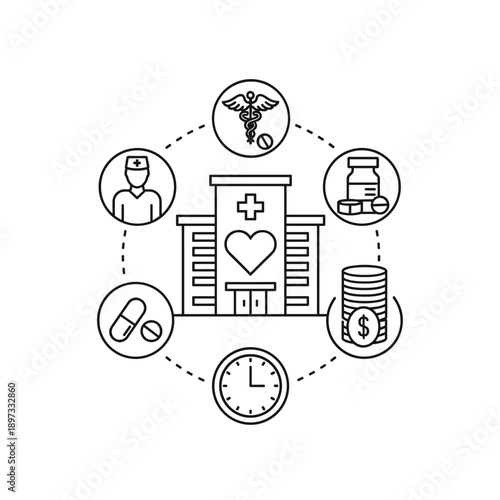 Healthcare services and medical expenses concept illustration.