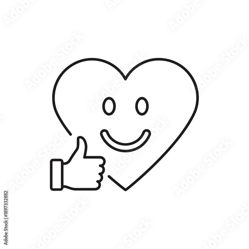 Heart with smiley face and thumbs up icon.