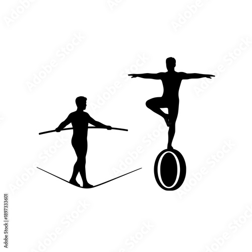 Silhouettes of circus equilibrists vector illustration isolated on white background