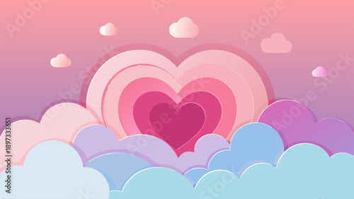 pink hearts on blue sky