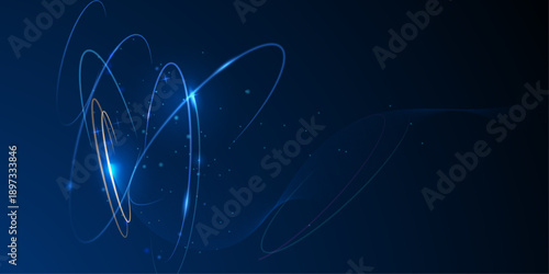 Illustration vector abstract chaos, blue wave line pattern, flow line and particle dot on dark color background. Modern futuristic, design for background. Digital high tech, energy technology concept