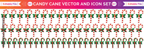Christmas candy cane icon. Set of Christmas candy icons on white background. Flat vector illustration.
