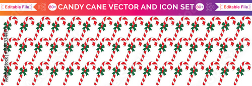 Christmas candy cane icon. Set of Christmas candy icons on white background. Flat vector illustration.
