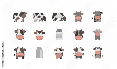 Minimal cow icon set flat vector illustration for farm and dairy branding