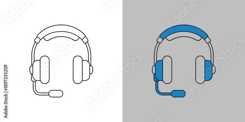 Illustration of a headset with microphone, contrasting styles on different backgrounds, showcasing design versatility in communication technology
