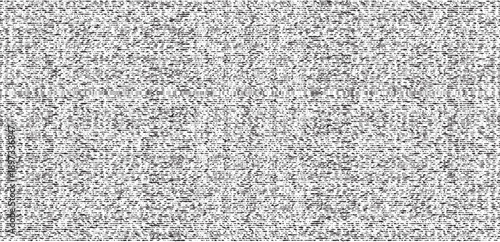 Abstract black and white scan glitch texture. Distressed vector background with noise, scanner error lines and digital interference. Rough grainy surface for grunge poster and techno aesthetic.