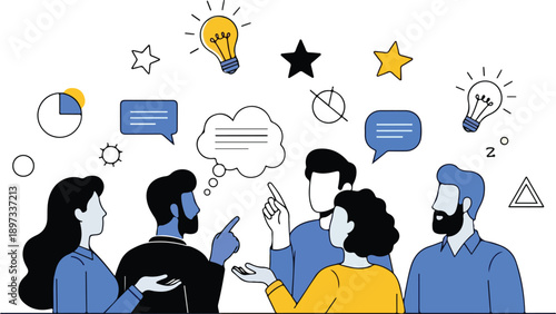 Diverse Team Brainstorming Session Vector Illustration for Business Collaboration and Creative Meetings