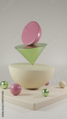 Wallpaper Mural Abstract pastel geometric composition with spheres and cone, minimal 3D background Torontodigital.ca