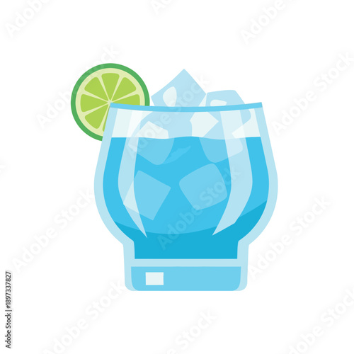 A refreshing blue beverage icon featuring sparkling ice cubes and a vibrant lime slice, symbolizing cool summer drinks, poolside relaxation, and invigorating refreshment for any hot day