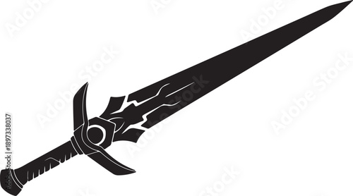 Silhouette of a medieval fantasy sword with a decorative hilt