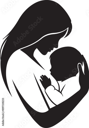 Mother hugging her newborn baby vector illustration for maternal affection and family warmth concept