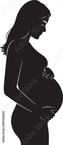 Silhouette vector illustration of pregnant woman caressing her belly with love and care