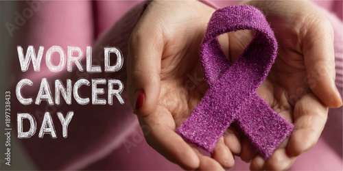 World Cancer Day -  circle shape with set of ribbons of different colors against cancer sign