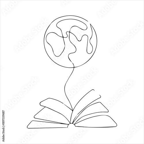 Earth globe one line drawing of world map minimalist vector illustration isolated out line vector