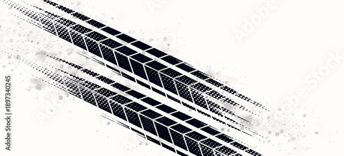 Auto tire tread grunge element. Car and motorcycle tire pattern, wheel tyre tread track. Black tyre print. Vector illustration isolated on white background.