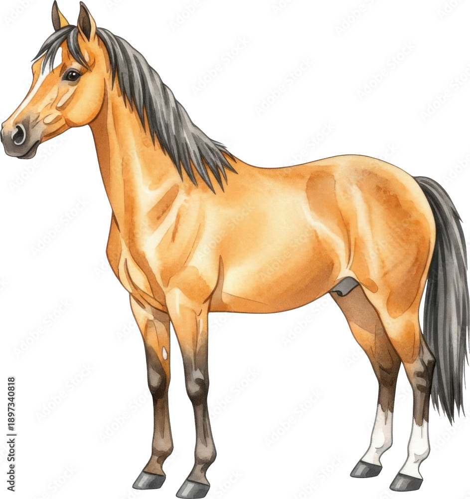Obraz premium Detailed illustration of a golden palomino horse standing side view on transparent background