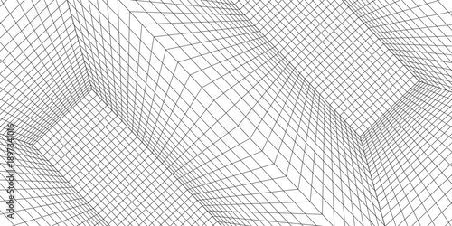 Mesh 3d room. Digital blank space with geometric perspective grid futuristic interior with abstract vector rendering