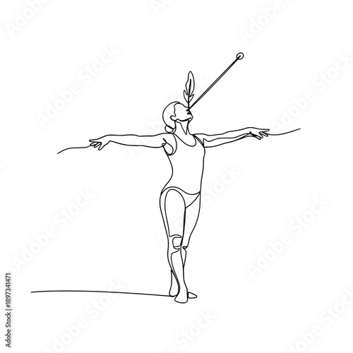 One line equilibrist circus performance vector illustration isolated on white background