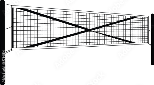 WebSports net illustration with posts and mesh, black and white vector design for tennis, volleyball, badminton courts, training equipment, fitness graphics, recreation concepts
