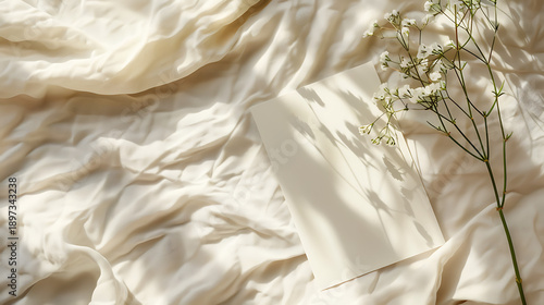 Crisp White Paper Cards on Wrinkled Bed
