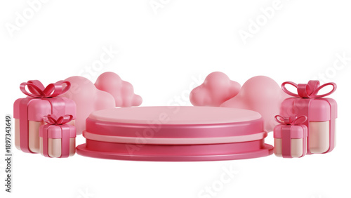 3D Pink Podium Display with Soft Heart