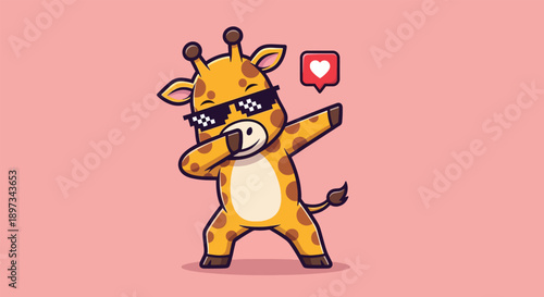 Cool Giraffe Wearing Sunglasses Dabbing Pose with Heart Icon.