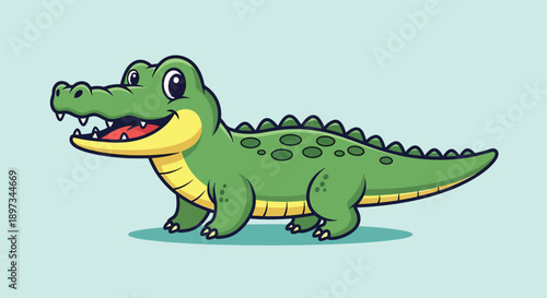 Cute Happy Alligator Cartoon Illustration.