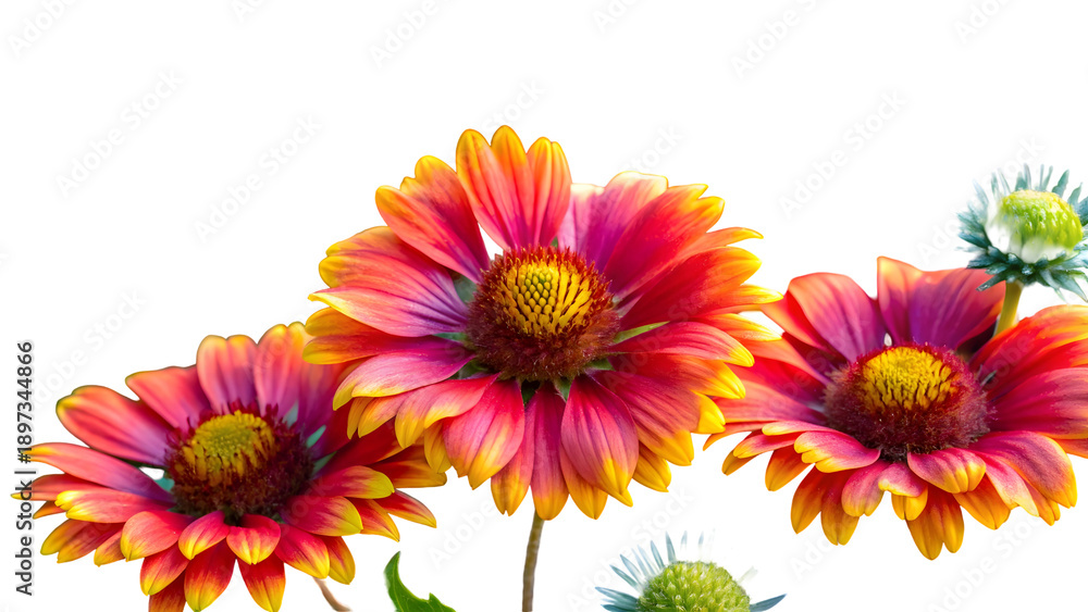 Fototapeta premium Vibrant pink and yellow flowers blooming together
