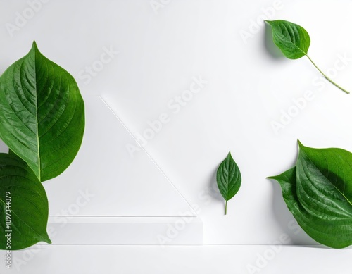 Fresh Green Leaves on White Surface Minimalist Nature Aesthetic