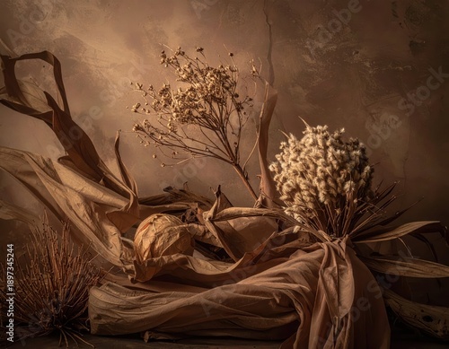 Elegant Arrangement of Dried Flowers on Soft Textured Background