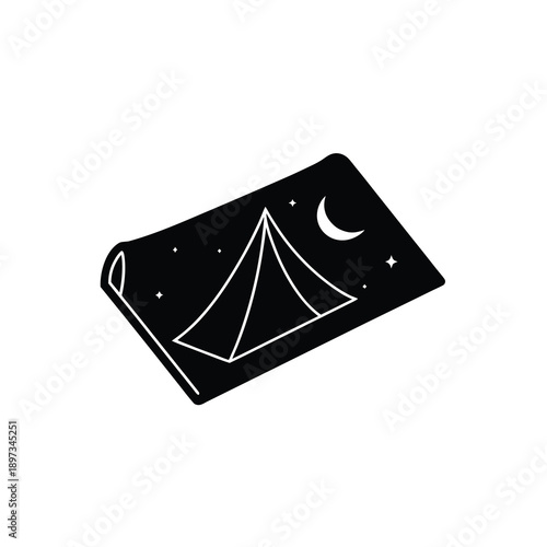 Vector silhouette of a rolled camping mat or sleeping pad on white background.