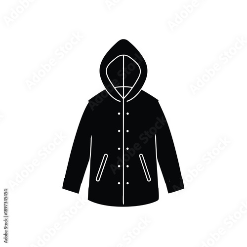 Vector silhouette of a waterproof rain jacket on a plain white background.