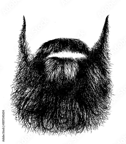 Konstfotografi Vintage pen and ink illustration of a man's beard with wire like hair and mustac