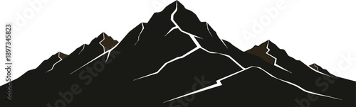 Black Silhouette of Mountain Peaks.