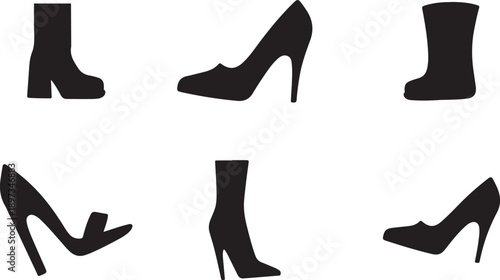 Silhouette collection of diverse high heeled shoes on a white background