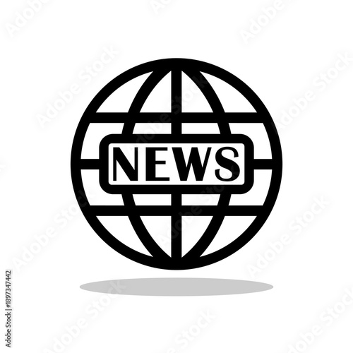 World news globe icon with shadow