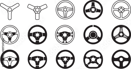 Collection of various steering wheel icons and symbols