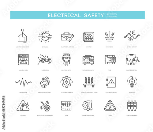 Electrical safety and protection outline icons