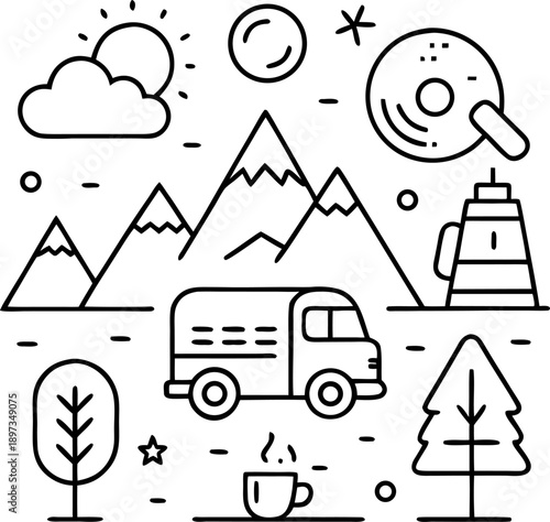 Camping and road-trip Element icon outline vector  on white background 