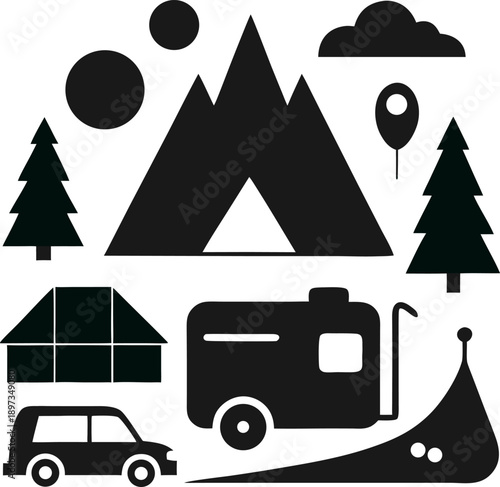 Camping and road-trip Element icon silhouette  vector  on white background 