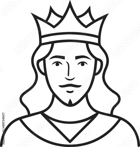 minimalist line art portrait of a king wearing outline vector on white background 