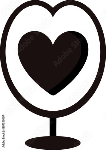 Mirror with heart reflection self love concept  silhouette vector n white background 