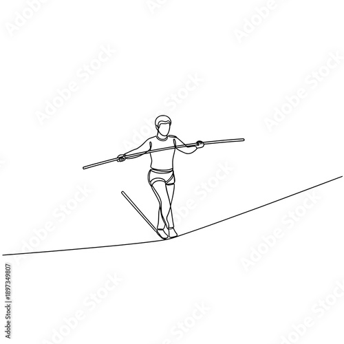 Minimal balance concept circus performers black line vector on white background