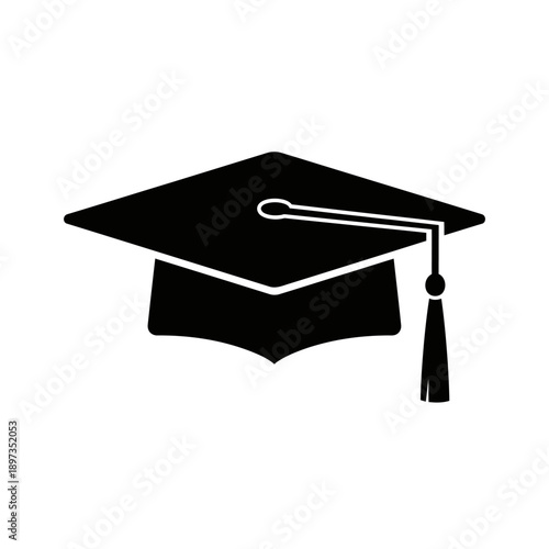 Black graduation cap with tassel, symbolizing academic achievement and education.