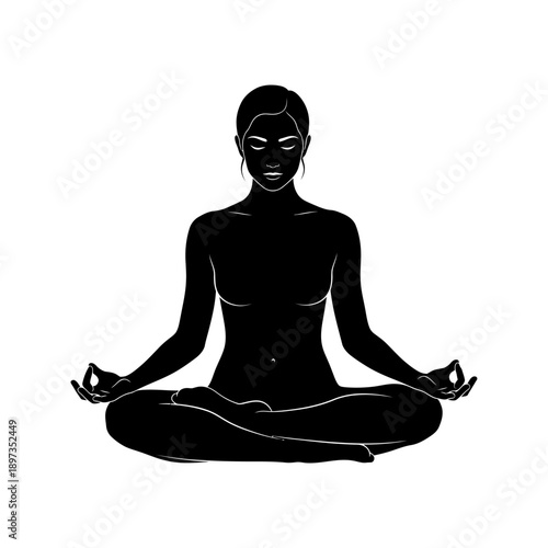 Silhouette of a woman meditating in a lotus position, symbolizing peace and mindfulness.