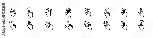 Mobile, Hand gesture touch icon set with tap, swipe, drag and press actions for mobile, web and touchscreen UI interactions. smartphone gestures. thin line icon set. Outline stroke icons collection.