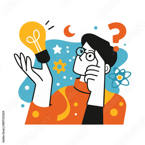 Man Thinking with Light Bulb Idea.