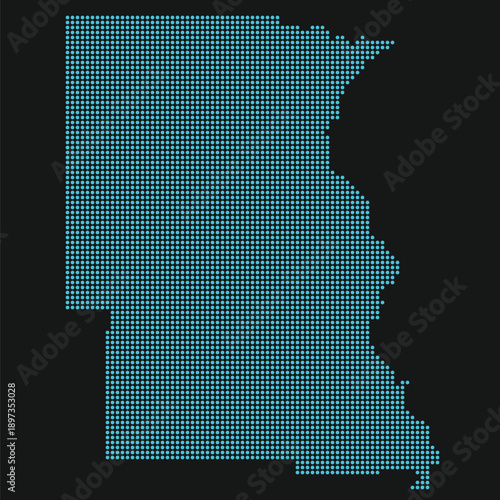 West North central region of US dotted map. Midwest Data Center and Network Infrastructure Map on Light Blue Dots on Black
