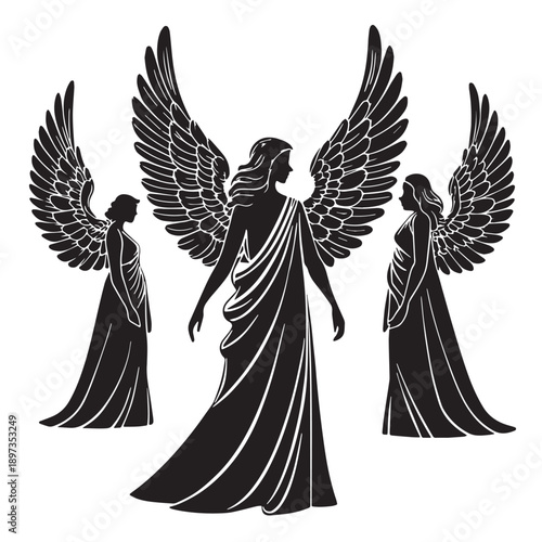 Black angels in myths Silhouette Vector, High Quality Illustration on White Background